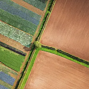 Aerial Landscape Photo UK Prints: DeTop down view over fields from a drone