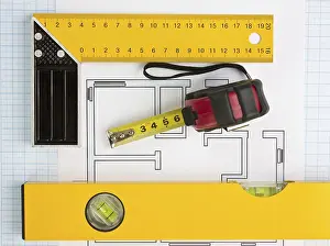 Measuring Tape Image Prints: Development drawings and tools on graph paper