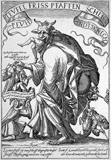 Christianity Faith Representation Prints: The devil eats priests and shits lansquenets or mercenaries