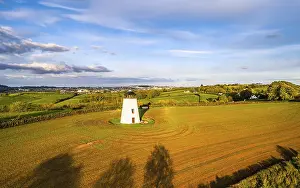 Devon Windmill Aerial View Prints: Devon windmill from a drone, fields and farms