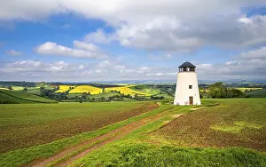 UK Rural Scenes Prints: Devon Windmill over Fields and Farms