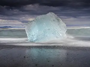 Turquoise Glacier Lake Prints: Diamond Beach, iceberg on black lava beach