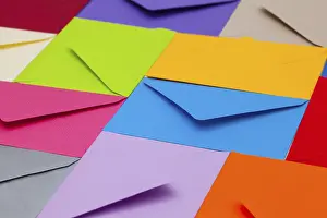 Office Stationery Prints: Different colored envelopes on the table