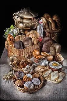 Studio Background Prints: Different kinds of bread on a canvas studio background