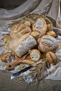 Sausage And Cheese Platter Prints: Different kinds of bread and pastry