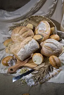 Wholemeal Bread Arrangement Prints: Different kinds of bread and pastry on a canvas studio background