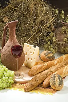 Diverse Bread Types Prints: Different kinds of bread on a studio background