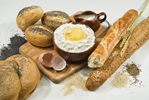 Flour Based Baked Goods Prints: Different kinds of bread on a studio background