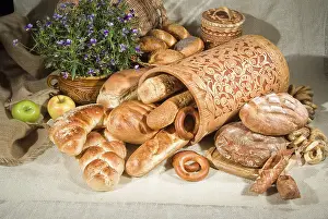 Breakfast Meal Ideas Prints: Different kinds of bread on a studio background