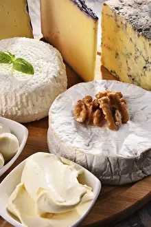 Healthy Eating Options Prints: Different sorts of cheese on kitchen table
