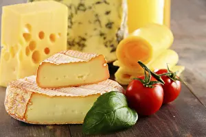 Kitchen Table Setup Prints: Different sorts of cheese on kitchen table