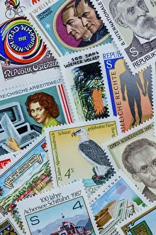 Stamp Collection Prints: Many different stamps lying next to each other