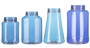 Waste Separation Prints: Four different type of blue plastic pot isolated