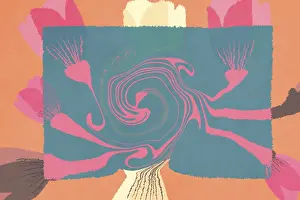 Abstract Digital Artwork Prints: This digital artwork features a complex swirling pattern surrounded by dynamic brush strokes