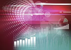 Digital Background Image Prints: Digital background image with graphs and diagrams
