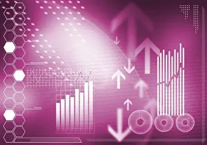 Digital Background Image Prints: Digital background image with graphs and diagrams