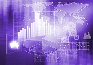 Digital Background Image Prints: Digital background image with graphs and diagrams