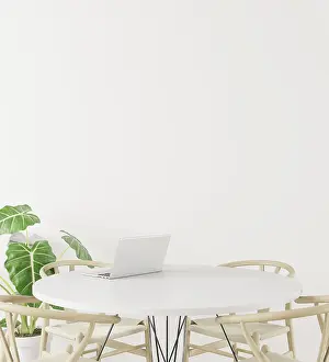 Simple White Background Design Prints: Dining room and table set copy space on white background
