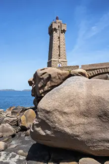 Round Pink Granite Rock Formations Prints: The distinctive Phare de Ploumanac'h lighthouse