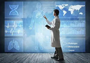 Healthcare Professional Icon Prints: Doctor faces digital interface