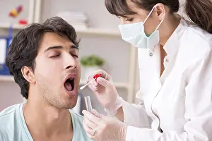 DNA Prints: Doctor Collecting Saliva Sample Print