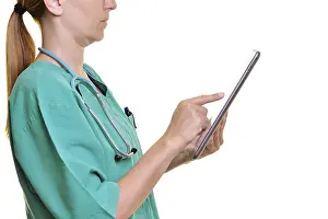 Medical Diagnosis Technology Prints: Doctor using a tablet computer, cut out