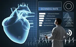 Healthcare System Navigation Prints: The doctor works with a virtual interface