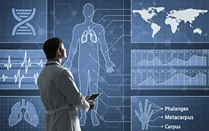 Digital Medicine Prints: The doctor works with a virtual interface