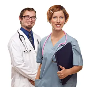 White Background Healthcare Professionals Prints: Two doctors or nurses isolated on a white background