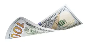One Hundred Dollar Bill Prints: One hundred dollar bill falling or floating on empty background