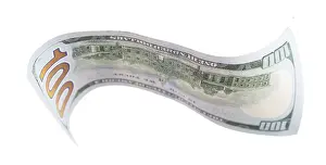 Studio Shot Image Prints: One hundred dollar bill falling or floating on empty background