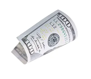 One Hundred Dollar Bill Prints: One hundred dollar bill falling or floating on empty background