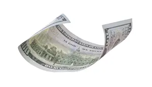 Isolated One Hundred Dollar Bill Prints: One hundred dollar bill falling or floating on empty background