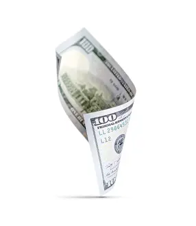 One Hundred Dollar Bill Prints: One hundred dollar bill floating down to surface with drop shadow isolated on a white background