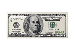 One Hundred Dollar Note Prints: One hundred dollar bill on a white background