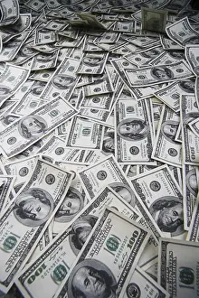 US Dollar Background Prints: One hundred dollars pile as background