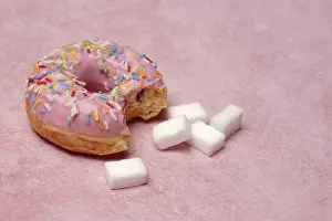 Sweet Dessert Food Photography Prints: Donut and sugar cubes