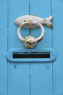 Prints of Door knocker in the shape of a fish, Oleron island (western France), Charente Maritime 17, Chateau d'Oleron, Ile d'Oleron, Oleron, Oleron island, Poitou Charentes, Europe, Western Europe Charente Prints: Door Knocker in the Shape of a Fish Print, Oleron Island