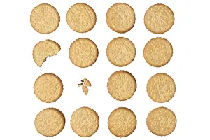 Studio Shot Dessert Prints: Double biscuits in rows, one bitten into, on white