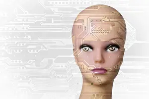 Artificial Intelligence Concept Prints: Double exposure artificial Intelligence concept with copyspace