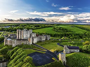 White Cliffs Drone Photography Prints: Dover Castle from a drone, White Cliffs