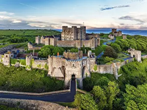 Dover Castle Aerial View Prints: Dover Castle from a drone, White Cliffs