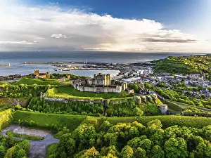 Historic British Fortification Prints: Dover Castle from a drone, White Cliffs