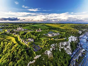 Dover Castle Aerial View Prints: Dover Castle from a drone, White Cliffs