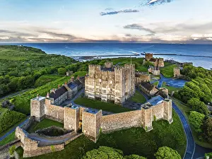 White Cliffs Drone Photography Prints: Dover Castle from a drone, White Cliffs
