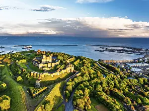 Steep Cliff Landscape Photography Prints: Dover Castle from a drone, White Cliffs