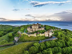 Northern Europe Defence Work Prints: Dover Castle from a drone, White Cliffs