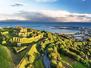 White Cliffs Drone Photography Prints: Dover Castle from a drone, White Cliffs