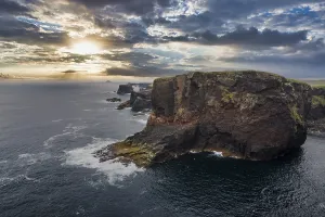 Atmospheric Coastal Photography Prints: The dramatic cliffs under the Eshaness Lighthouse; Shetland islands