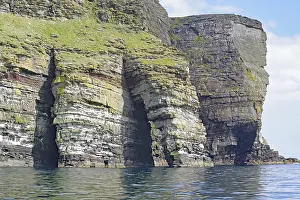 Scottish Coastal Landscapes Prints: Dramatic cliffs with geological stratification over the sea